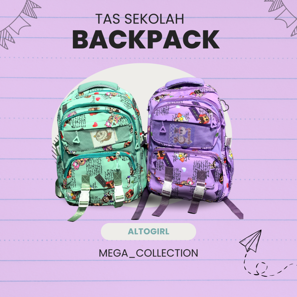 TAS RANSEL LABUBU ANAK SEKOLAH - SD - SMP - SMA | BACKPACK WARNA UNGU - HIJAU - HITAM