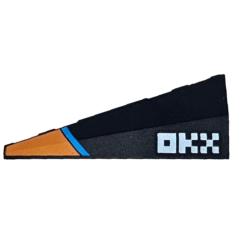 Lego BlackPart 3505pb01 Wedge 5 x 2 Right with Orange Panel, Dark Azure Stripe, White Pixelated 'OKX