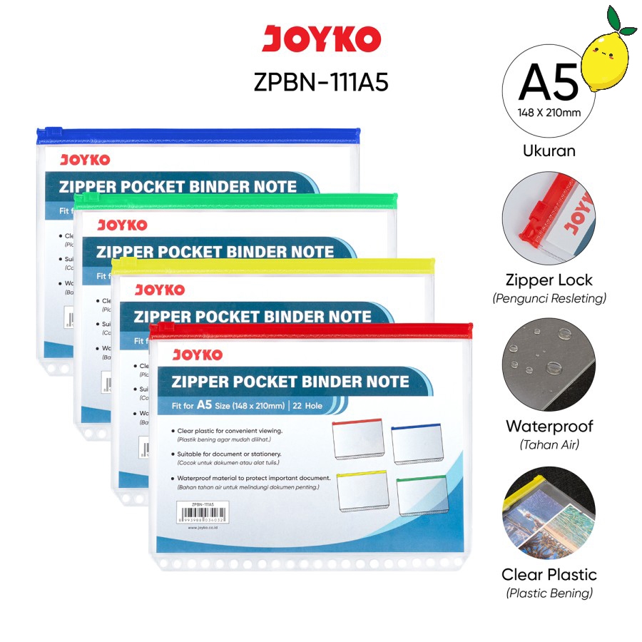 

Kantong Binder Zipper Pocket Binder Note Divider A5 Joyko ZPBN-111A5