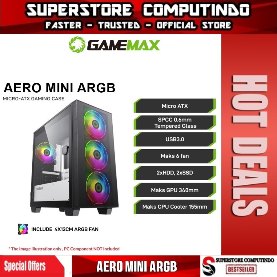 Casing GameMax AERO Mini Micro ATX Gaming PC Case | GameMax Aero Mini ARGB