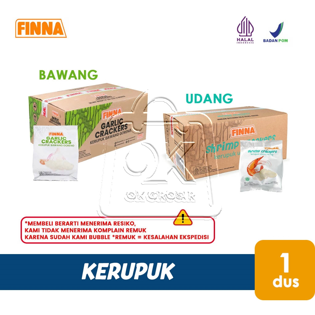 

Kerupuk Udang / Bawang FINNA Garlic / Shrimp Crackers Krupuk Goreng (1 Dus isi 120pcs)