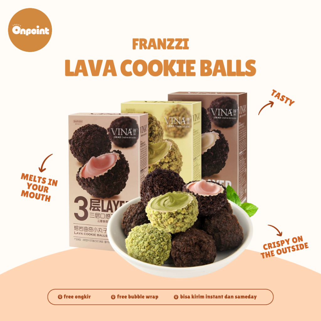 

Franzzi Vina Lava Cookie Balls | Biskuit Cemilan Bola Cokelat Leleh Berbagai Rasa