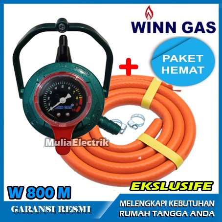 Regulator Winn Gas W 800M EKSKLUSIF(METER)+SELANG GAS 2M+klem 2pcs Termurah  Promo