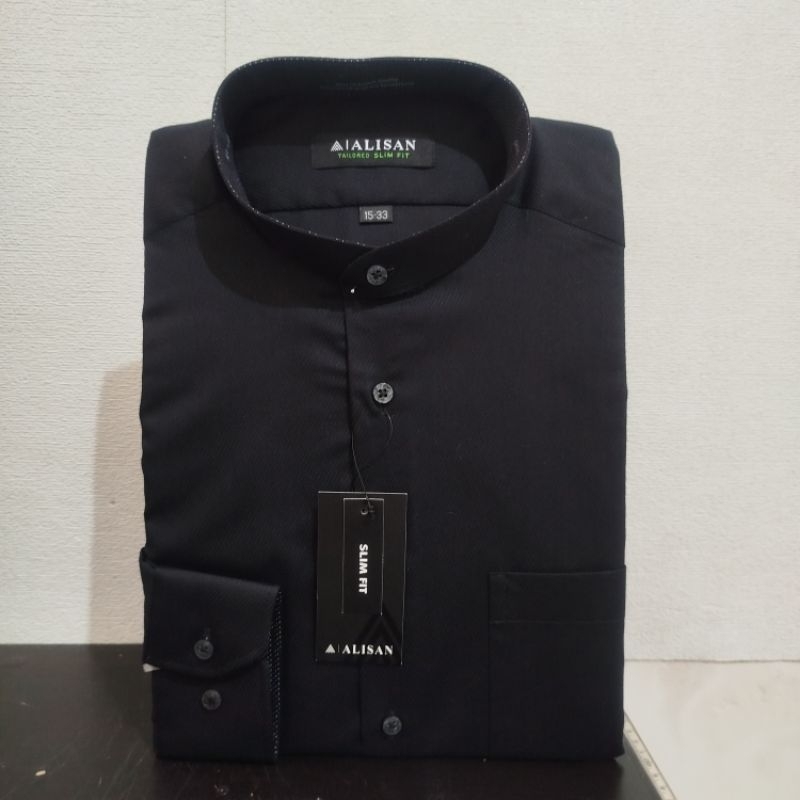 Lengan Panjang Slimfit ALISAN Dobby Koko Hitam Kombinasi Hitam Bintik