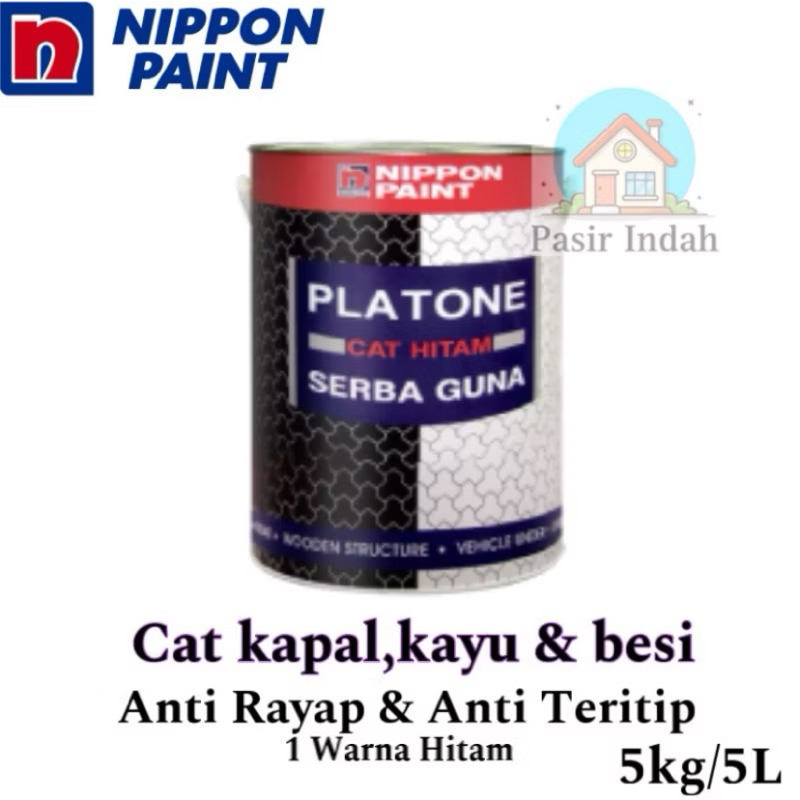 CAT KAPAL KAYU BESI 5 KG / 5 LITER PLATONE NIPPON PAINT CAT HITAM CET ANTI LUMUT TERITIP