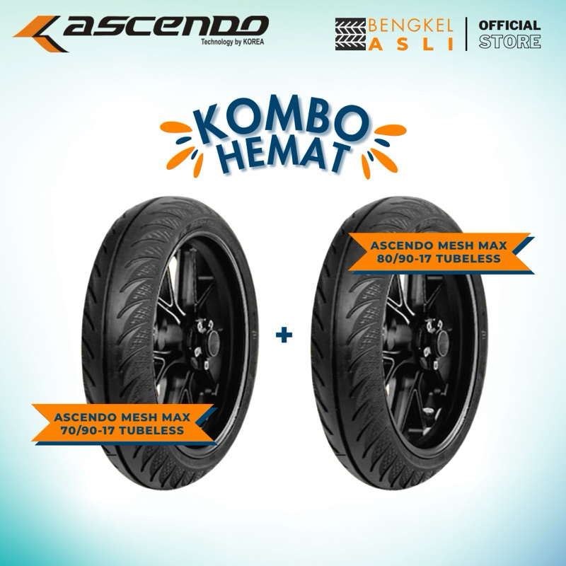 (KOMBO HEMAT 2 BAN TUBELESS) Ban Motor ASCENDO MESH MAX Ring 17 70/90-17 + Ban Motor ASCENDO MESH MA