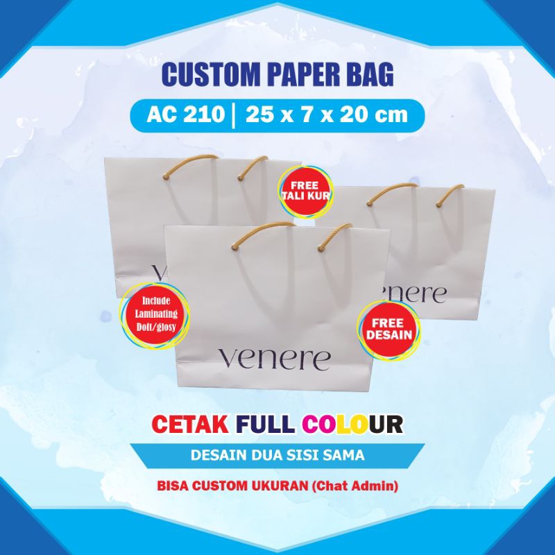 

Custom Paper Bag Murah !!!, 25x7x20 cm, Free Desain, Ac 210 gsm, free laminasi