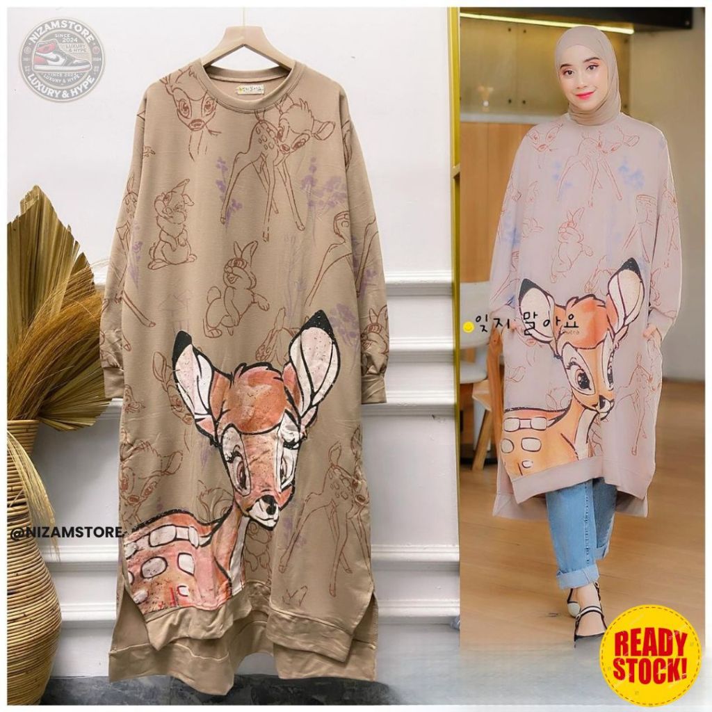 Nizamstore - Tunik Kaos Babyterry Import Motif Bambi Kekinian