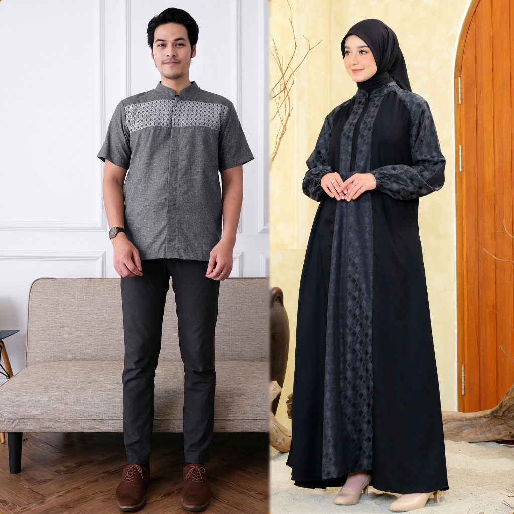 Gamis Koko Couple GZ0521 Black/ Gamis Koko Sarimbit/ Gamis Katun Toyobo/ Gamis Couple Lebaran/ Gamis