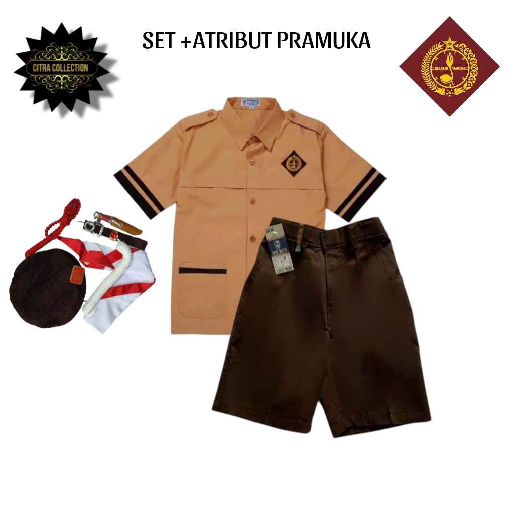 Seragam SD Pramuka Model Siaga Anak Laki Laki Pendek Kelas 1-6 SD Bonus Perlengkapan Aksesoris Pramu