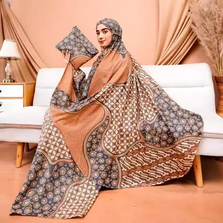 Mukena Batik Dewasa Jumbo Travelling Mini Pouch Kekinian Bahan Rayon Premium