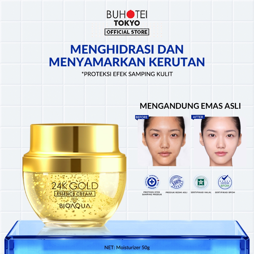 BUHOTEI BIOAQUA 24K Gold Cream Pelembab Wajah Whitening Cream Menghilangkan Flek Hitam Krim Pencerah