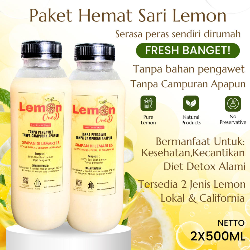 

YOU PAKET 2 BOTOL Sari Lemon 500ML Murni Asli 100% Fresh Alami Untuk Diet Dan Detoks