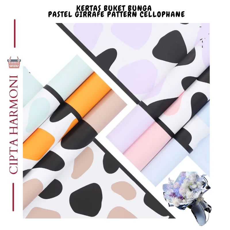 

20 LEMBAR Flower Wrapping Paper Pastel Girrafe Pattern Kertas Buket Bunga Florist Cellophane KB083