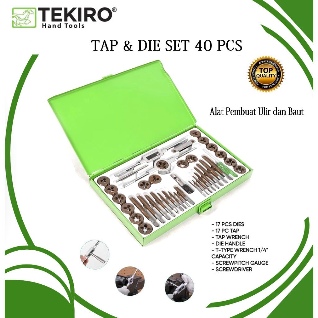 Tekiro Tap And Die Set 40 Pcs Alat Pembuat Drat Alat Senai Snai Ulir Baut Drat Set 40pcs Hand Tap Ma