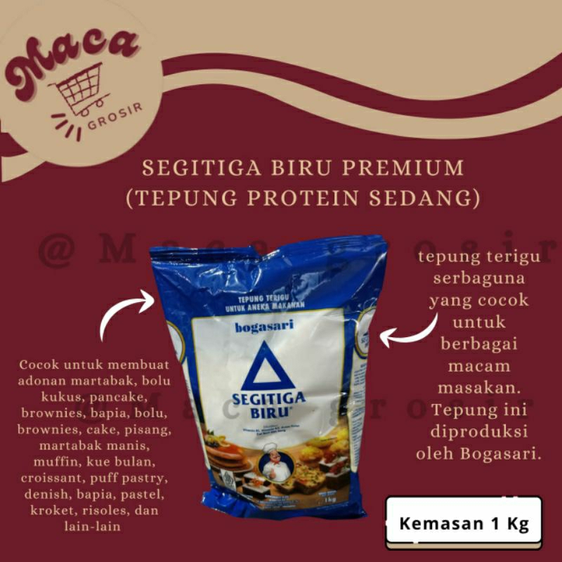 

Terigu segitiga biru premium 1kg (protein sedang)