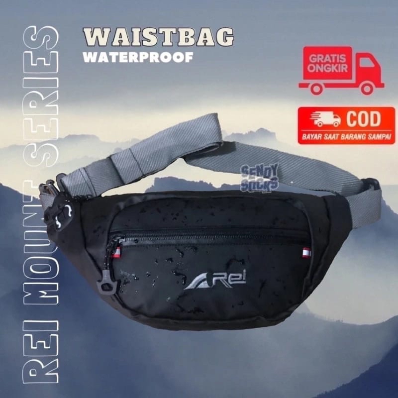 Tas Selempang Pria Rei Waterproof Tas Slempang Cowok Wanita Waist Bag Crossbody Premium Arei Outdoor