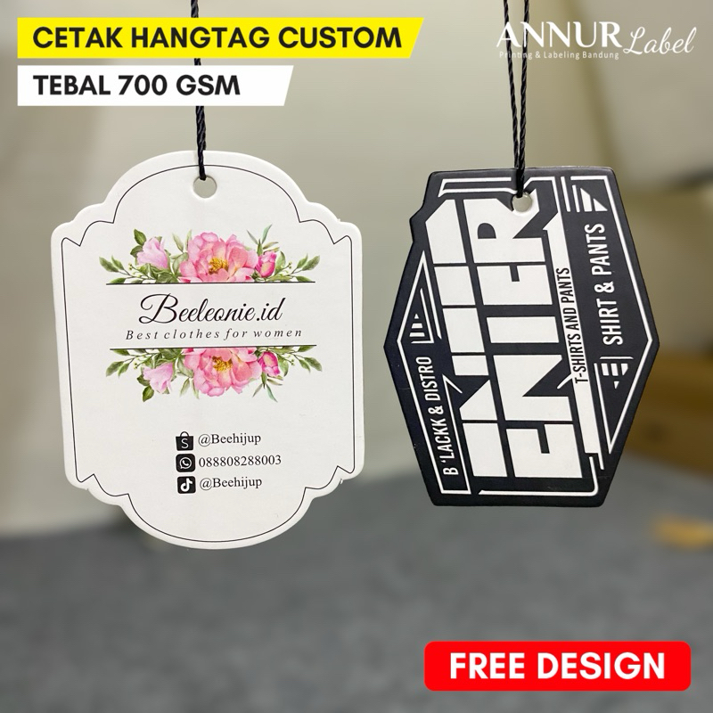 

(FREE DESIGN) label hangtag baju / hang tag custom cetak 2 sisi depan belakang