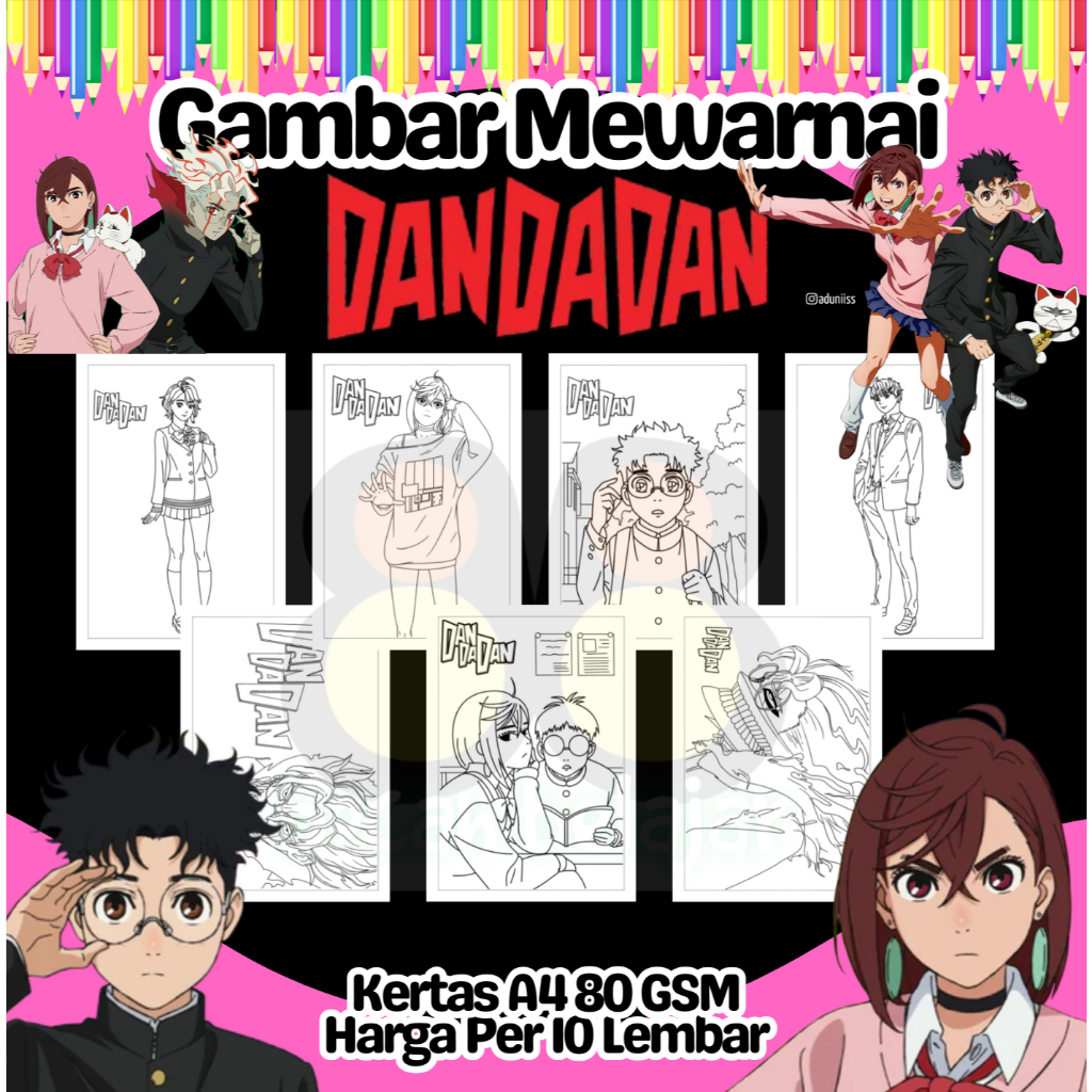 

10 Lembar Kertas A4 Gambar Mewarnai Tema DANDADAN OKARUN AYASE Termurah - Anak Anak TK SD PAUD Remaja