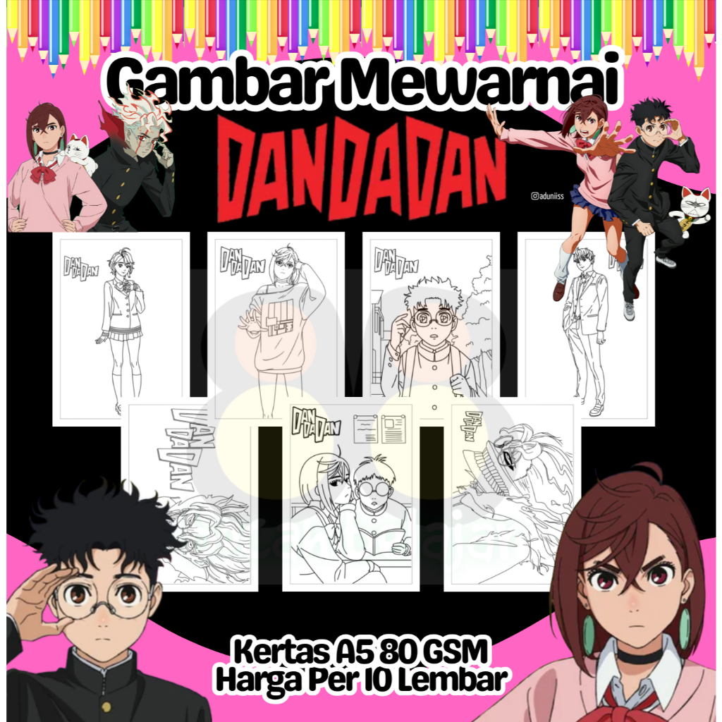 

10 Lembar Kertas A5 Gambar Mewarnai Tema DANDADAN OKARUN AYASE Termurah - Anak Anak TK SD PAUD Remaja