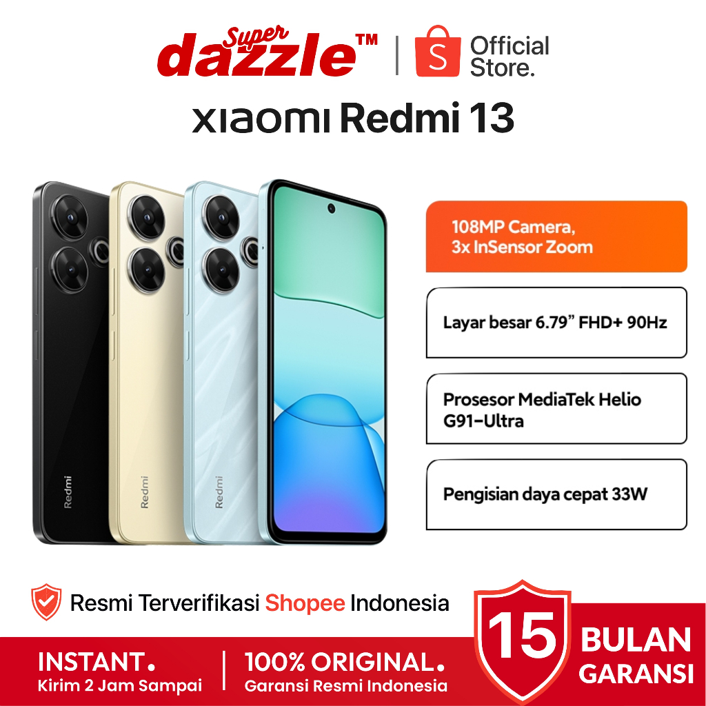 [ TERLARIS ] HP Xiaomi Redmi 13 8/256 8/128 GB Original 100% Garansi Resmi 15 Bulan TAM Xiaomi Offic