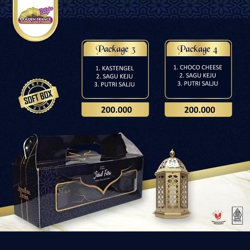 

SOFT BOX 3-4 HAMPERS PREMIUM KUE KERING LEBARAN GOLDEN FRANCE ISI 3