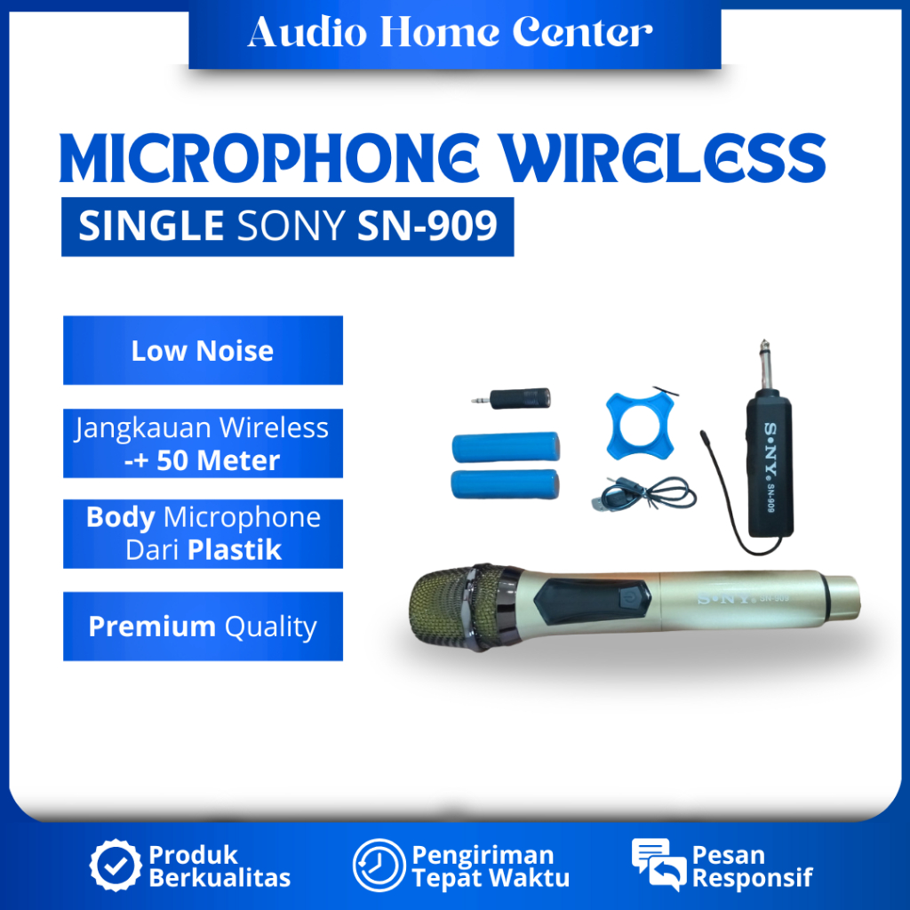 MICROPHONE WIRELESS SINGLE SONY SN-909 MIC WIRELESS MIKROFON TANPA KABEL SINGLE MICROPHONE WIRELESS
