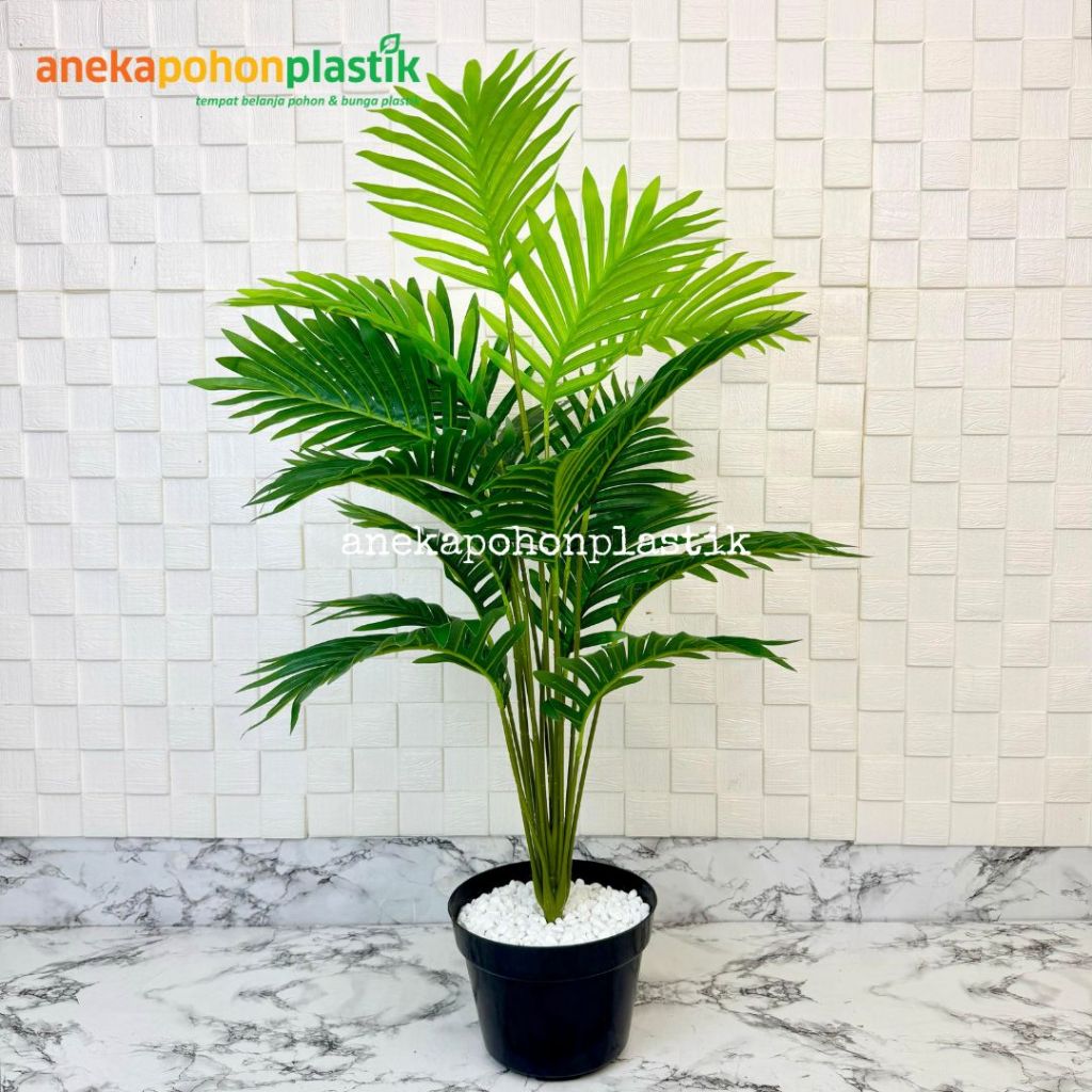 Pohon Daun Palem Kelapa Hijau X18 Semilatex Artificial Pot Dasar Hitam Plastik Dekorasi Ruangan