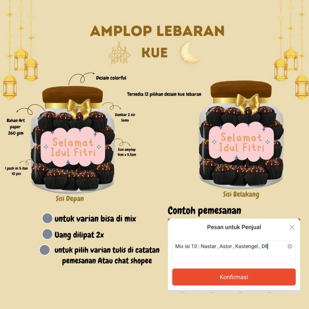 

(10 PCS) Amplop Lebaran 3D Toples 3D KUE LEBARAN