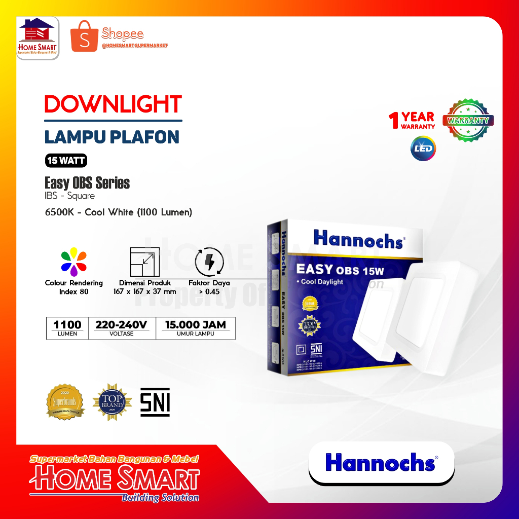 Lampu Downlight LED Tempel Kotak Outbow Hannochs Easy OBS 15W