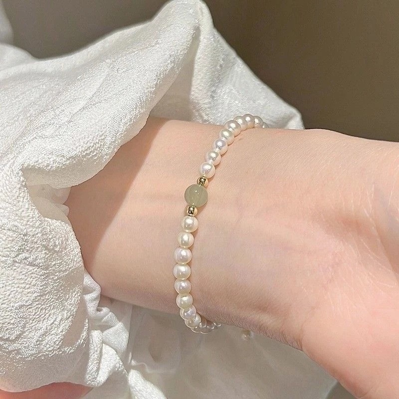 Gelang Mutiara Mini Tali Karet Elastis Gelang Monte Warna Polos