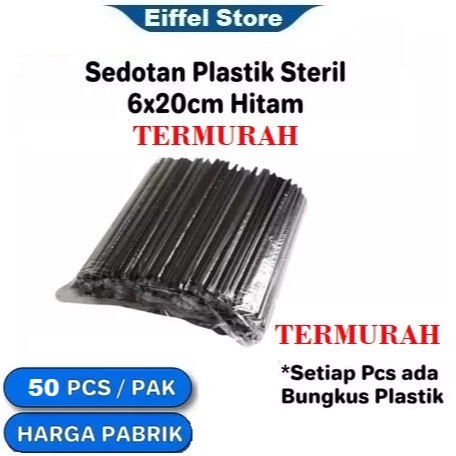 Sedotan Plastik Hitam Runcing | Sedotan Steril Plastik bungkus plastik (Sedotan Murah)