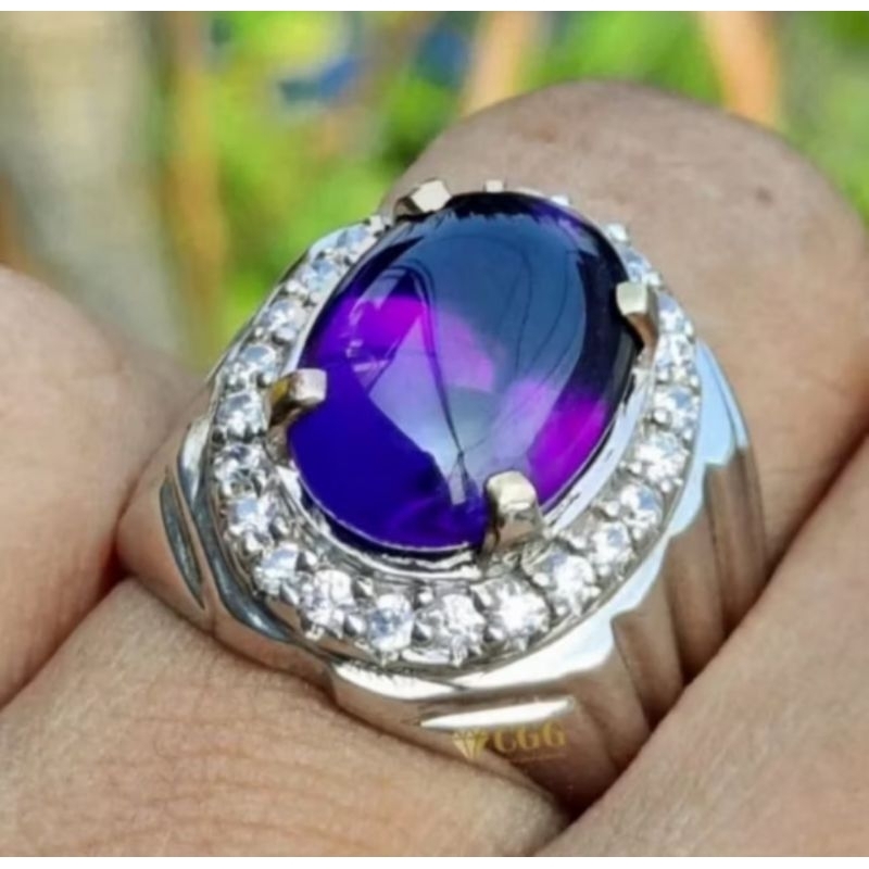 Batu cincin kecubung bungur tanjung bintang asli lampung natural cutting bawah ring perak bali