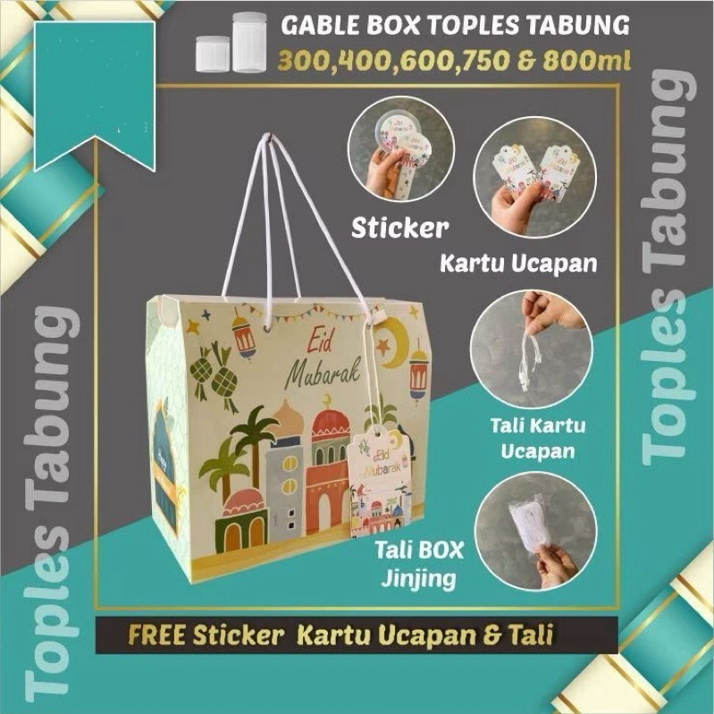 

Gable Box Lebaran toples tabung - White Pink Muat 2 toples jar 500-800ml/ uk 19x17x10 cm /hampers kue lebaran