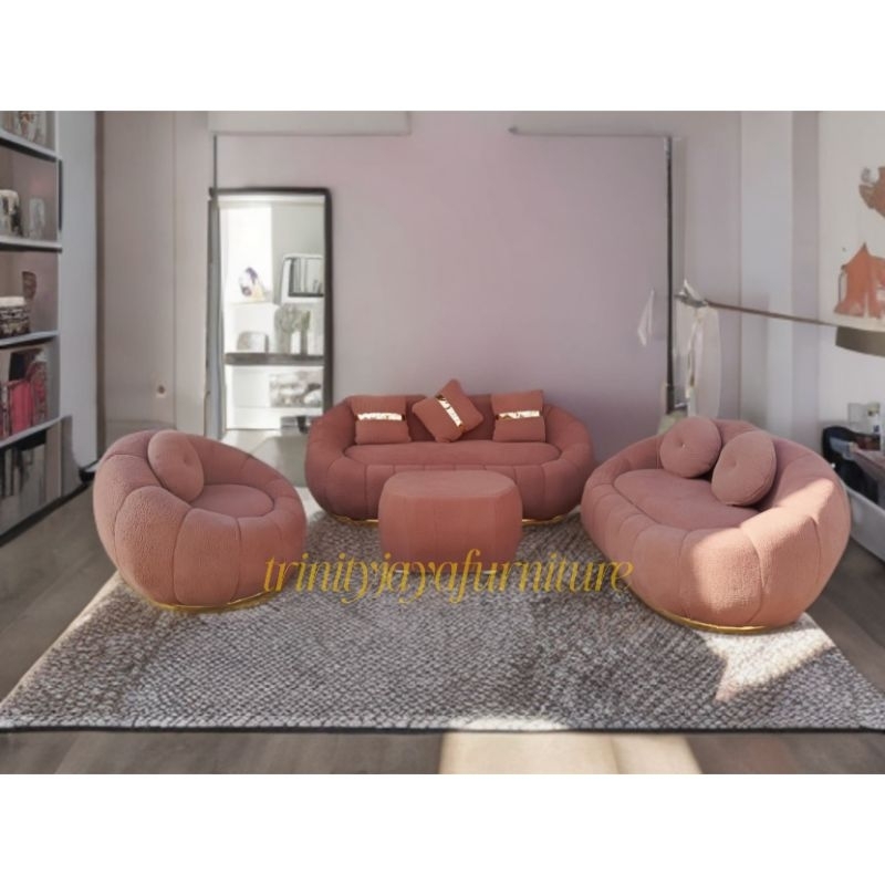 Sofa Tamu Sofa Labu Set Bahan Slimut Lembut/trinityjayafurniture