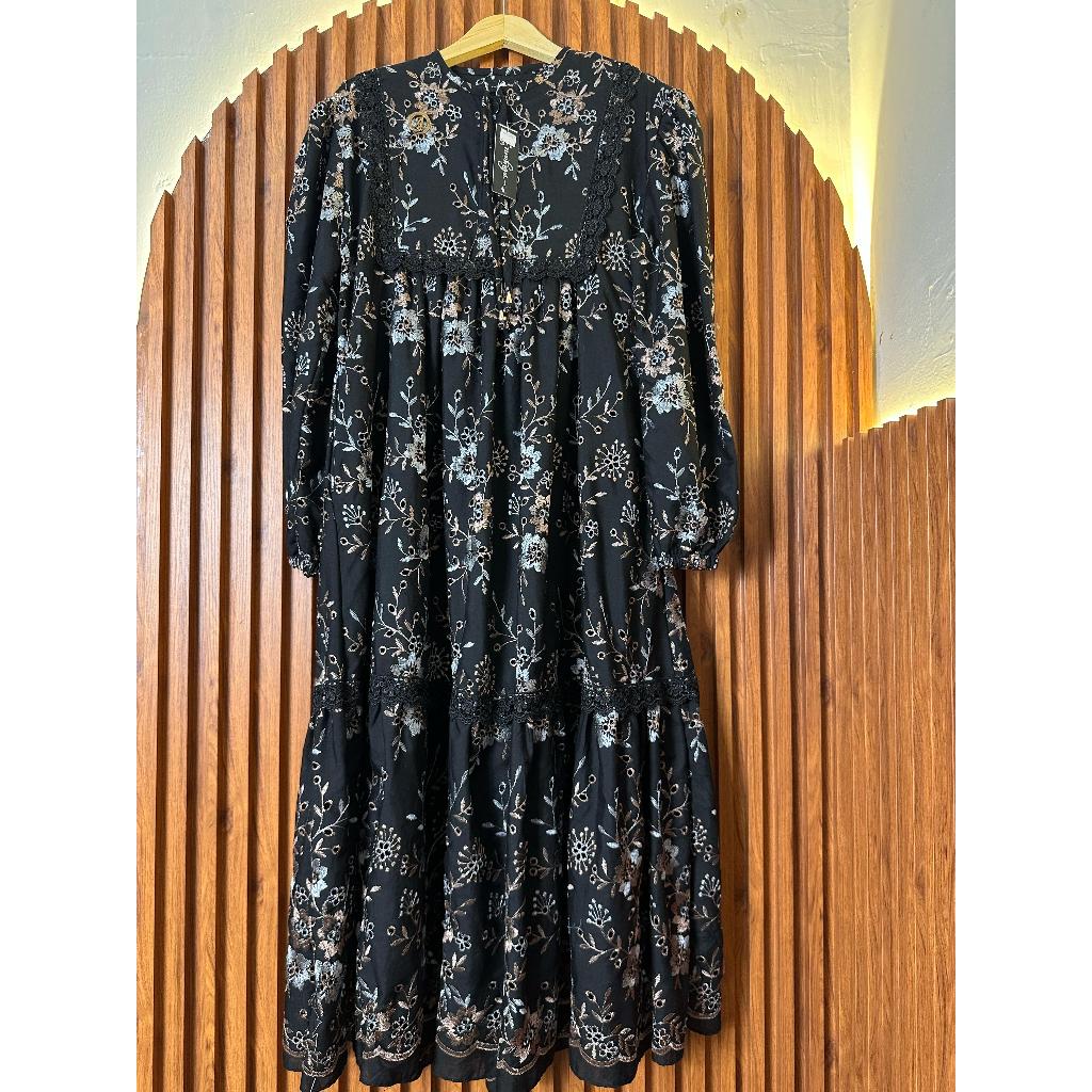 ABIYAN KATBOL MIDI DRESS Hitam Ld 115 Pb 130 Bahan Katbol (full furing) Busui Freindly ( kancing) da