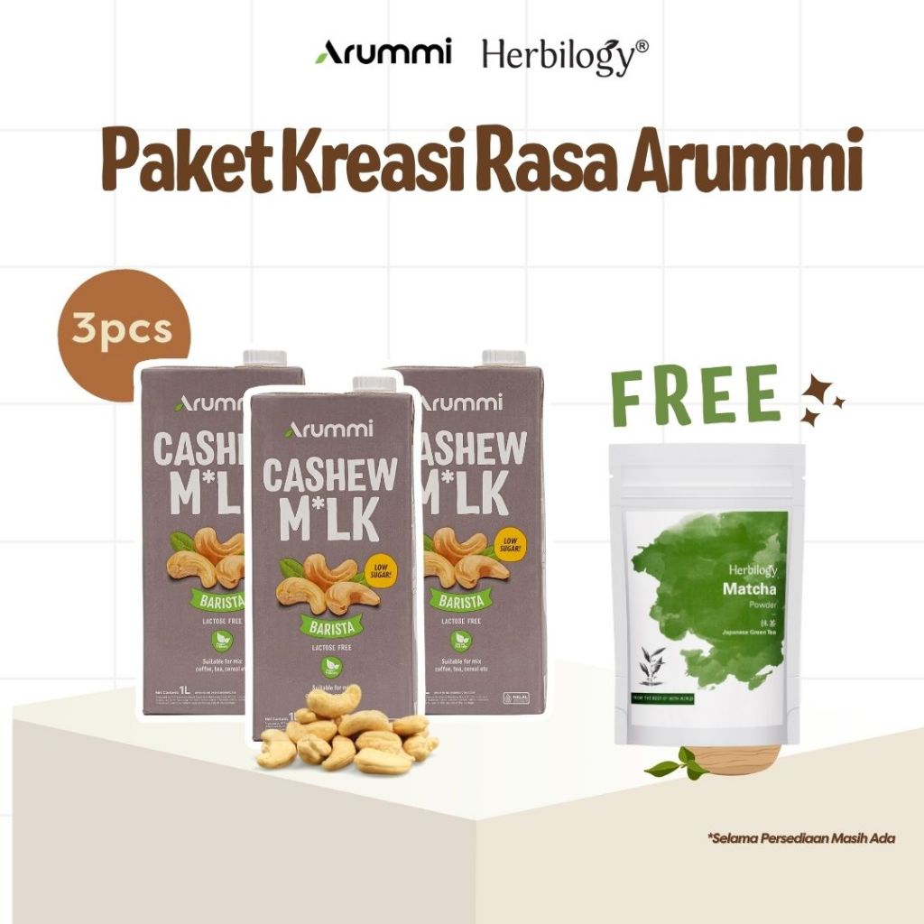 

[Arummi x Herbilogy] Paket Kreasi Rasa Arummi - 3 pcs Arummi Cashew Milk Barista Free Herbilogy Matcha Powder