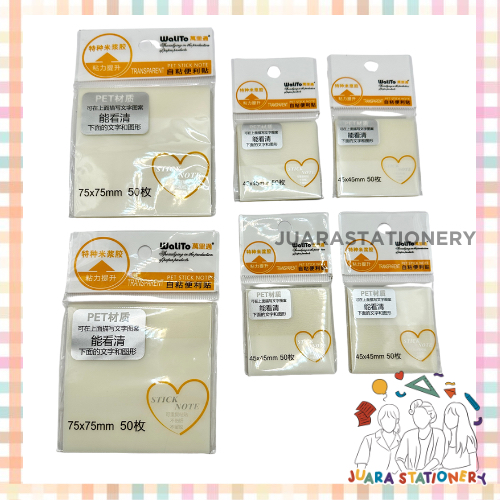 Sticky Note Transparan Walito 45x45 75x75 50 pcs - Sticky Note Aesthetic Sticky Note Bening
