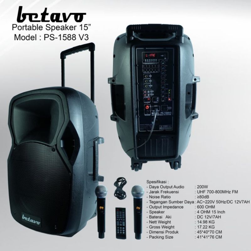 BETAVO AUDIO SPEAKER PORTABLE PS 1588 V3 II 15 INCH