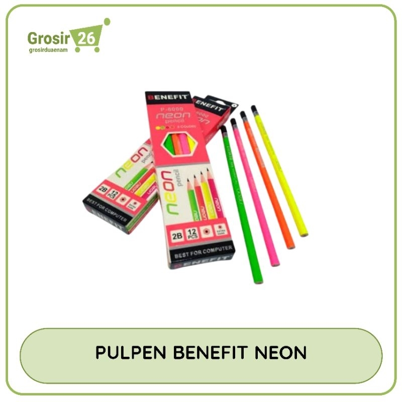 

(1 box) pensil kayu 2b pencil benefit neon