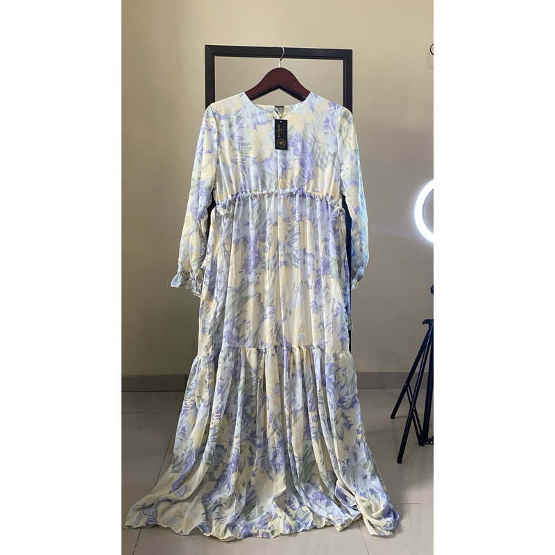 NEW Gamis Bangkok Thailand Motif Bunga Ungu Kuning Soft