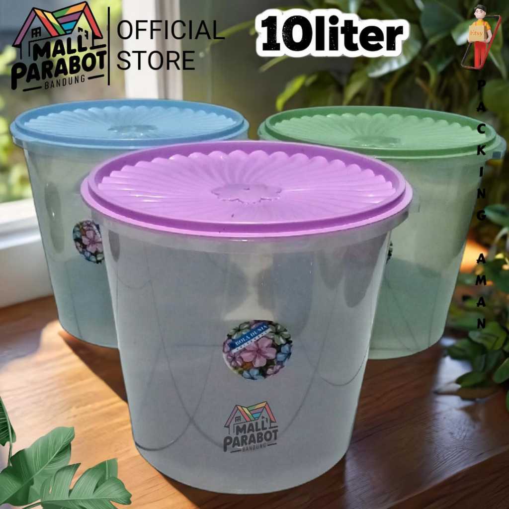 Toples Bulat 10 LITER Toples PLastik Kerupuk Kedap TEBAL Berkualitas