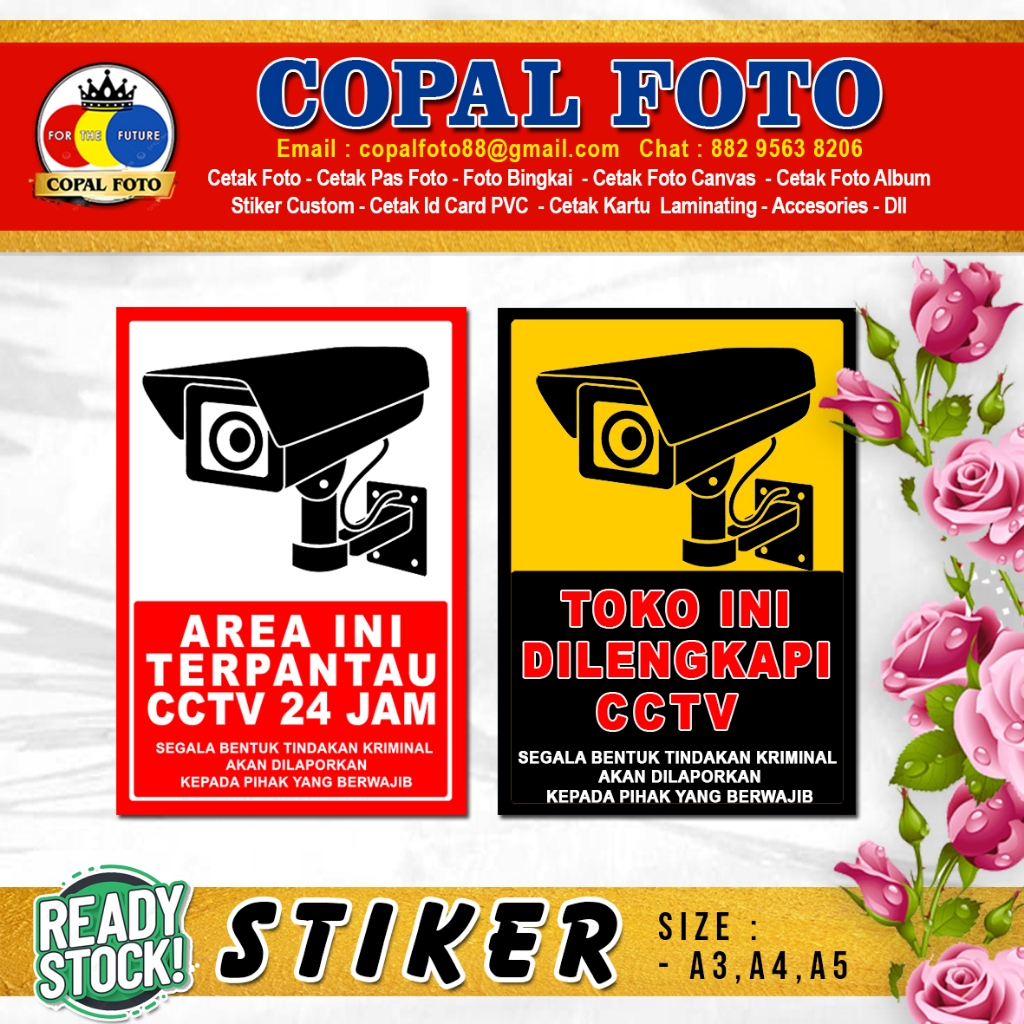 

Stiker CCTV 24 Jam Size P28 x L20 cm Bahan Kromo & Vinyl