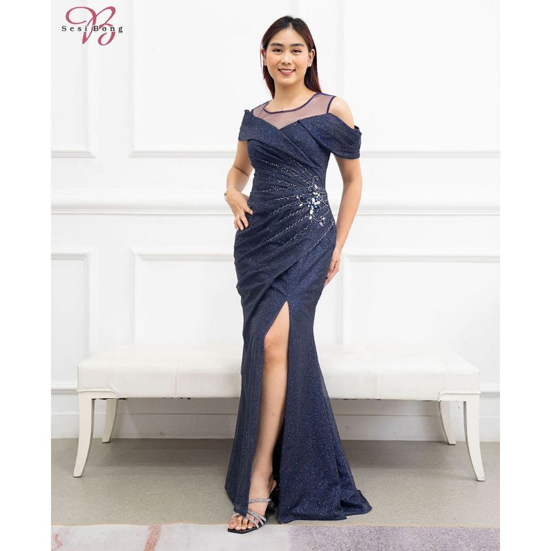 Gaun Pesta 3075 Navy & Rose Gold, Champagne Gold