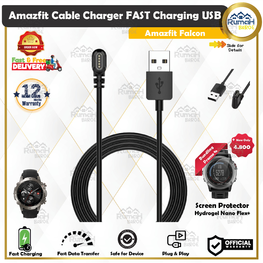 USB Cable Charger Xiaomi Amazfit Falcon A2029 A2028 Kabes Cas Jam Fast Charging ORI Quality
