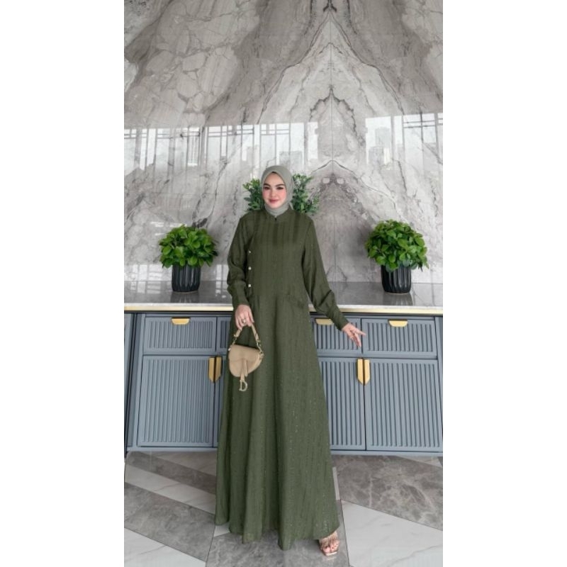 Bella Dress by Restu Mandeh Original - Dress dengan Bahan Rare Chanel Strip Mix Double Ceruty Babydo