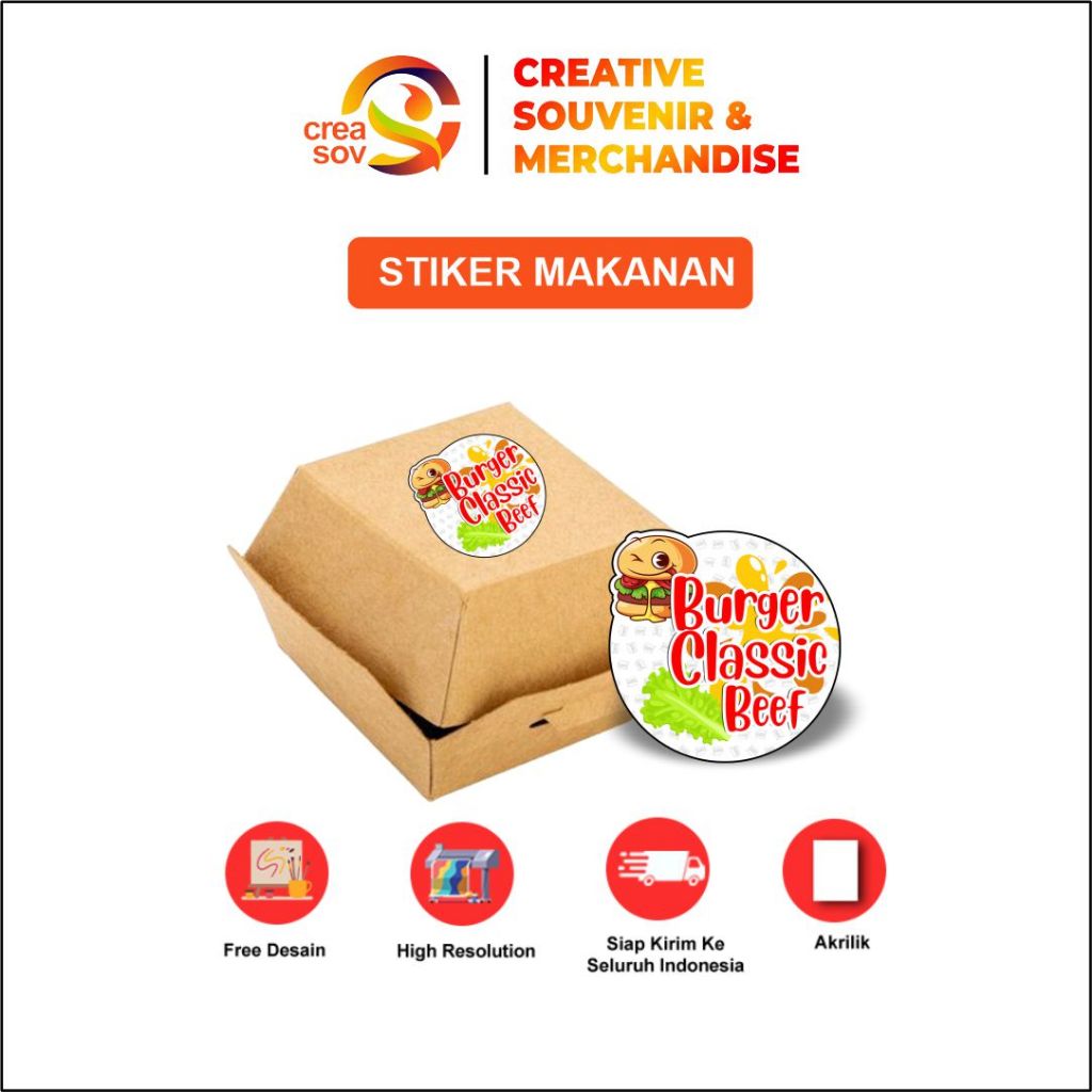 

Creasov – Sticker Burger Classic Beef Cromo Bulat Label Makanan Cetak Stiker Cromo Murah Costum