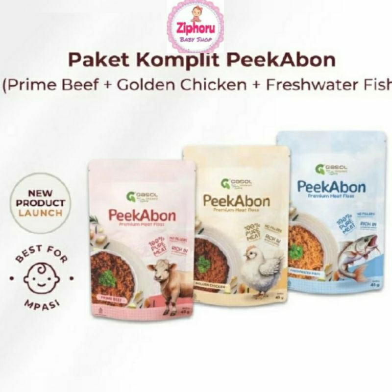 

GASOL Peek Abon Organik Premium Prime Beef, Golden Chicken, Freshwater Fish