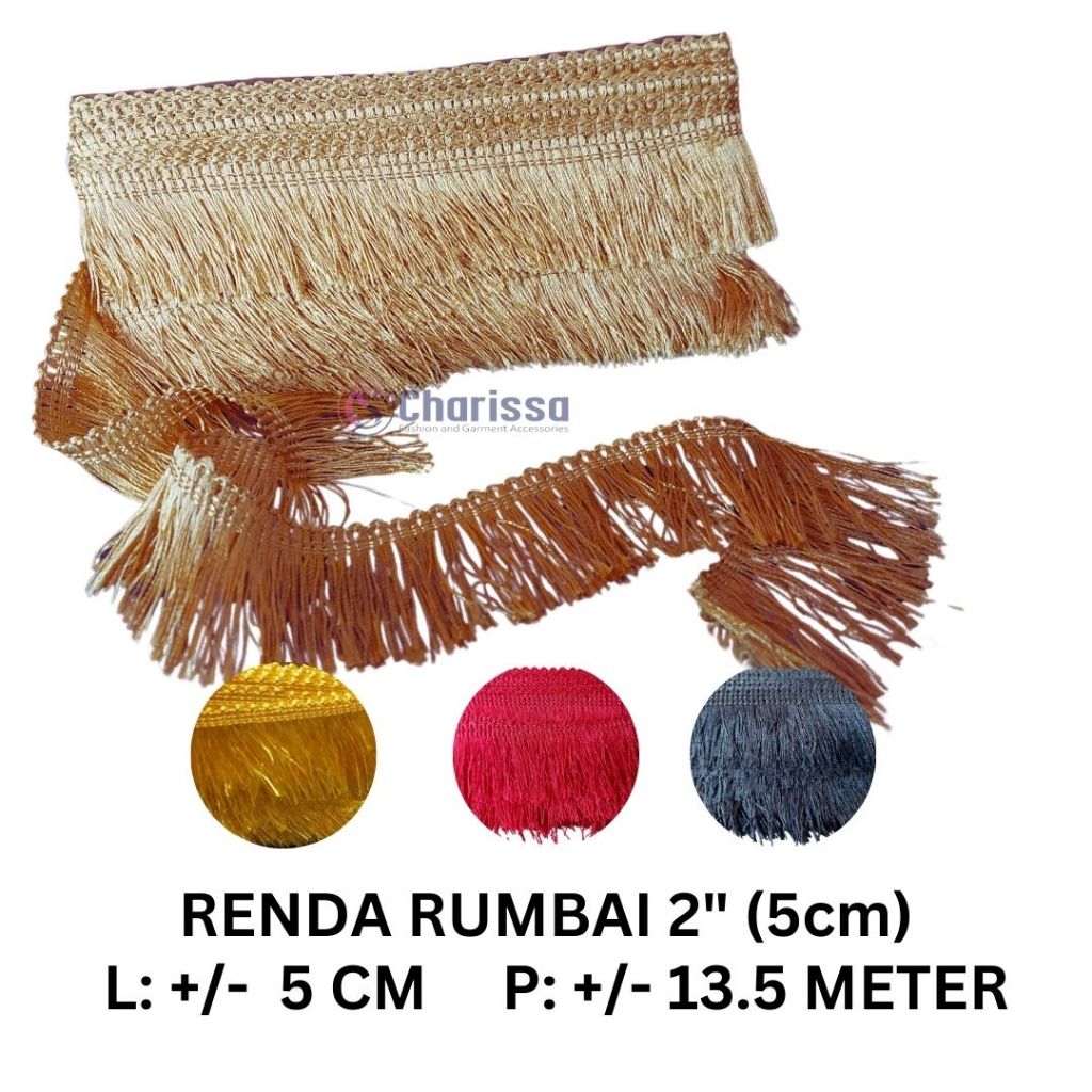 [ROL] Renda rumbai 2" / renda 5 cm / renda aksesoris / renda lebar / renda besar isi 13.5 meter
