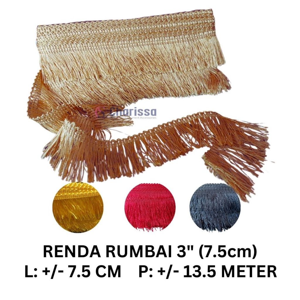 [ROL] Renda rumbai 3" / renda 7.5 cm / renda aksesoris / renda lebar / renda besar isi 13.5 meter